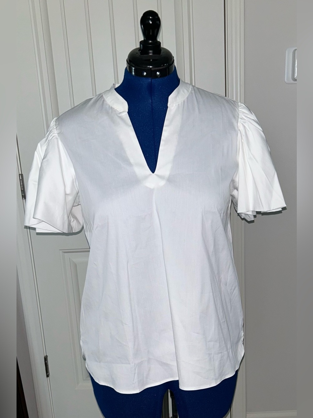 Chico’s Women's Alabaster (Warm Off-White) Split-Neck Short Sleeve Top